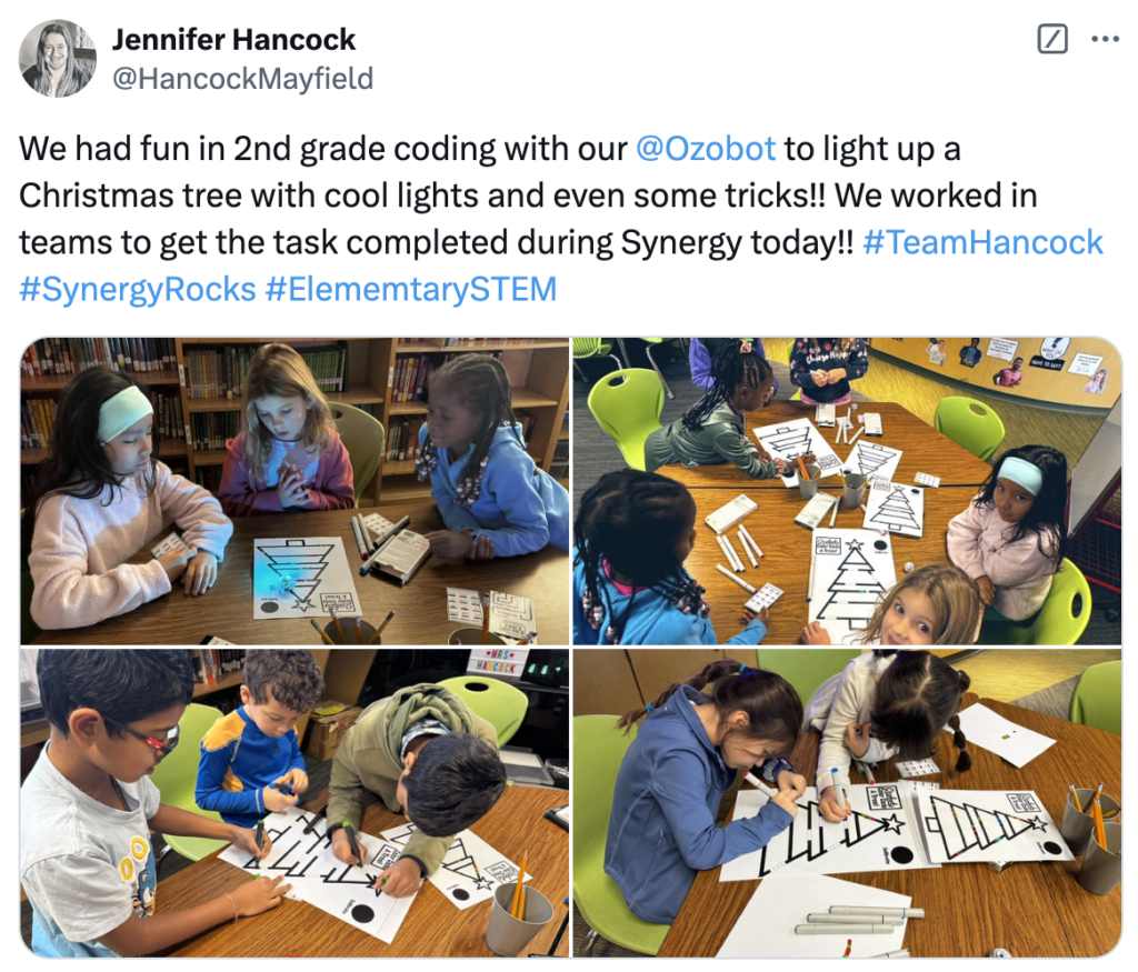 December OzoThings 2024 - second grade students use coding to light up a christmas tree