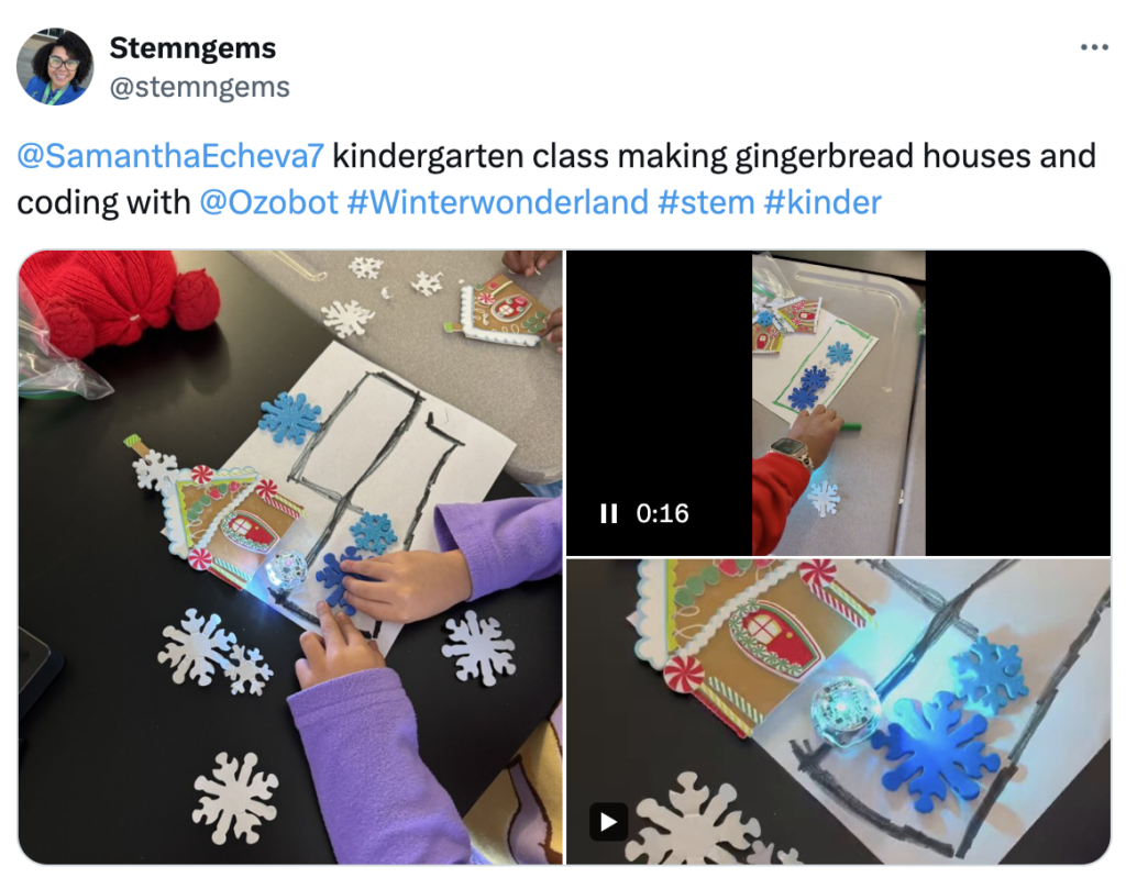 December OzoThings 2024 - kindergarten students make gingerbread houses and coding