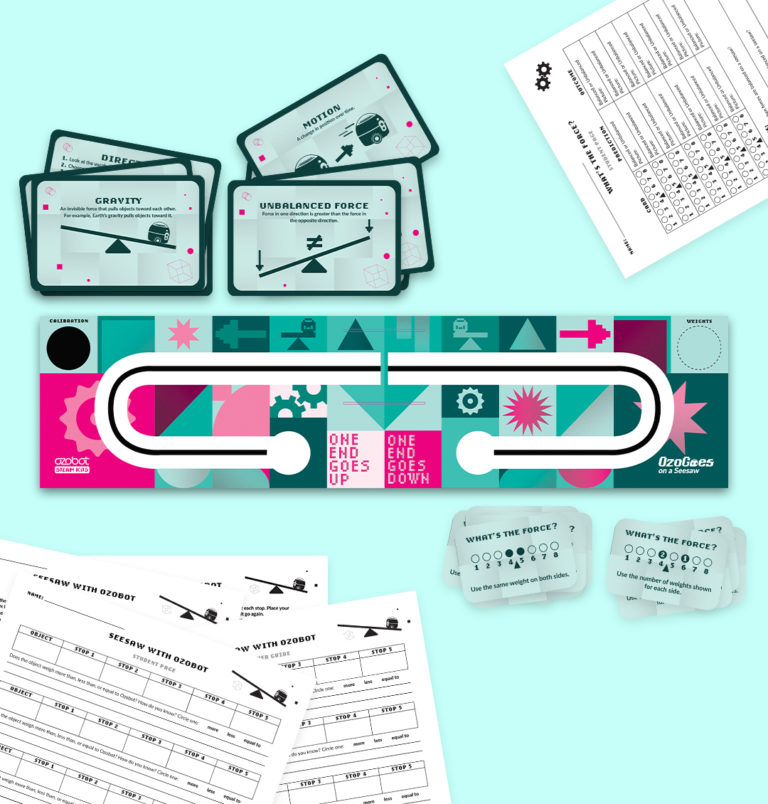 Components for Ozogoes on a Seesaw steam kit by Ozobot for stem students