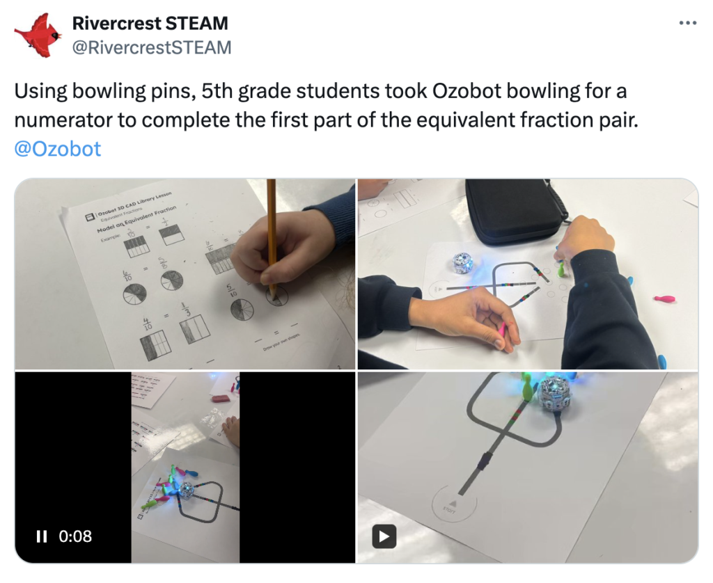 Fifth grade students use Ozobot for bowling