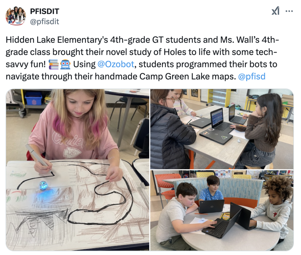 4th grade students use Ozobot to program their bots to navigate around Camp Green Lakes